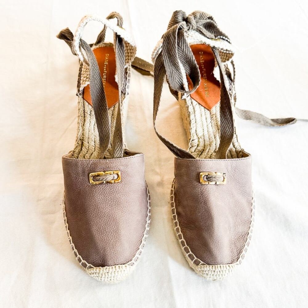 DVF Diane Von Furstenberg Leather Tie Up Espadrille Round Toe Shoes Size 10